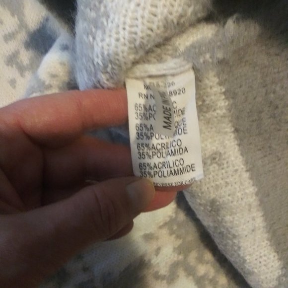 FRNCH Paris Fuzzy Heavy Knit Gray Pink White Abstract Crew Neck Sweater M/L EUC - Picture 5 of 5